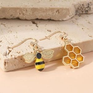 Mismatched bee and honeycomb earrings